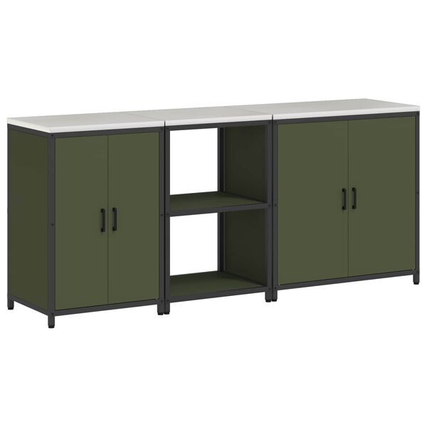 vidaXL Aufbewahrungsset f&uuml;r die K&uuml;che mit Regal 3 pcs Olive Gr&uuml;n