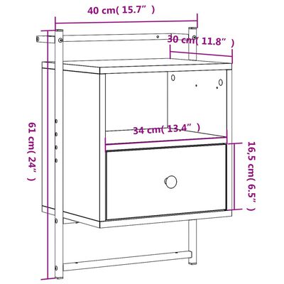 vidaXL Wand-Nachttisch Schwarz 40x30x61 cm Holzwerkstoff