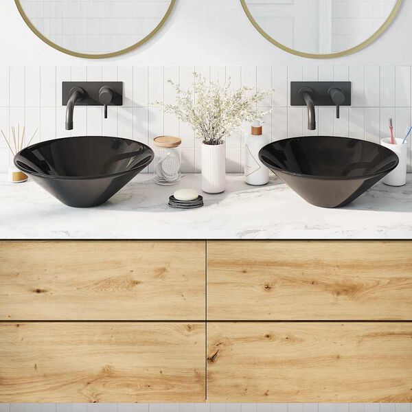 vidaXL Waschbecken 2 Stk. Schwarz Gl&auml;nzend &Oslash;42x14 cm Keramik