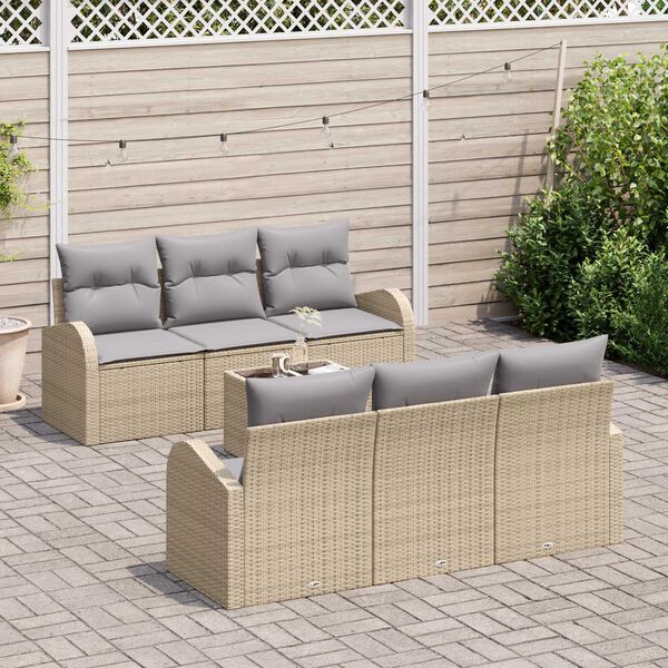 vidaXL Gartensofa-set mit Speicher 7 pcs Beige und Grau Poly-Rattan