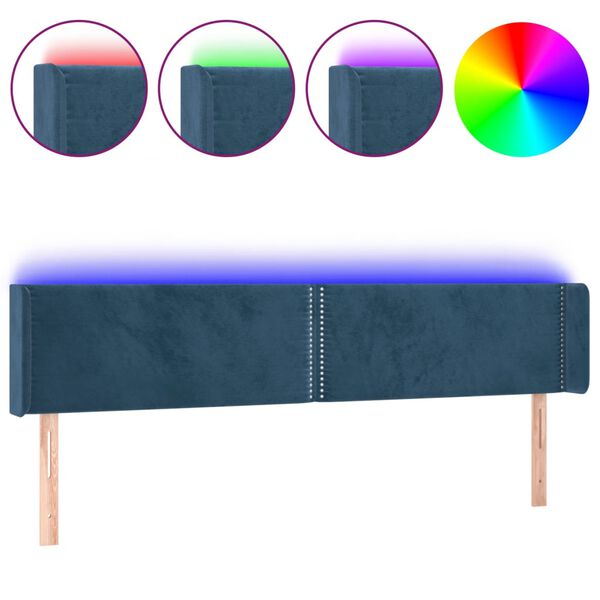 vidaXL LED Kopfteil Dunkelblau 163x16x78/88 cm Samt
