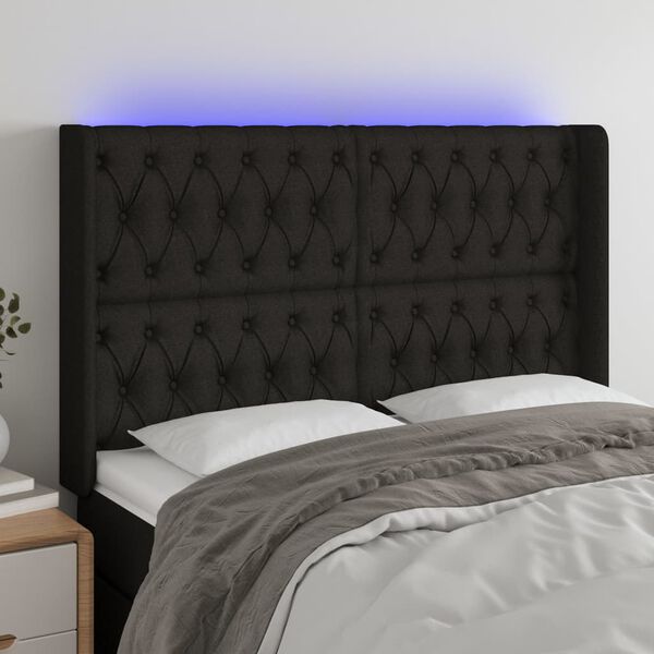 vidaXL LED Kopfteil Schwarz 147x16x118/128 cm Stoff