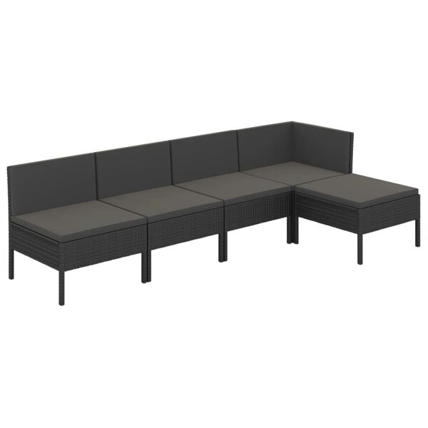vidaXL 5-tlg. Garten-Lounge-Set mit Auflagen Poly Rattan Schwarz