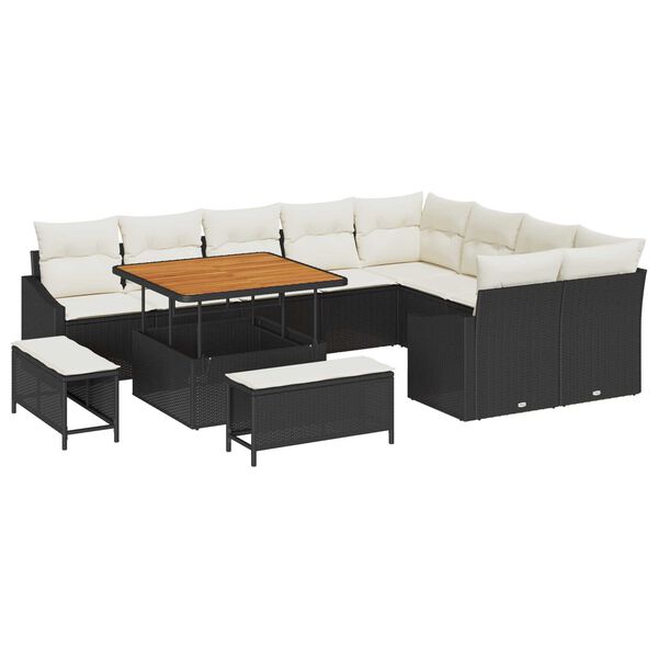 vidaXL Gartensofa-set mit Kissen 12 pcs Schwarz Poly-Rattan