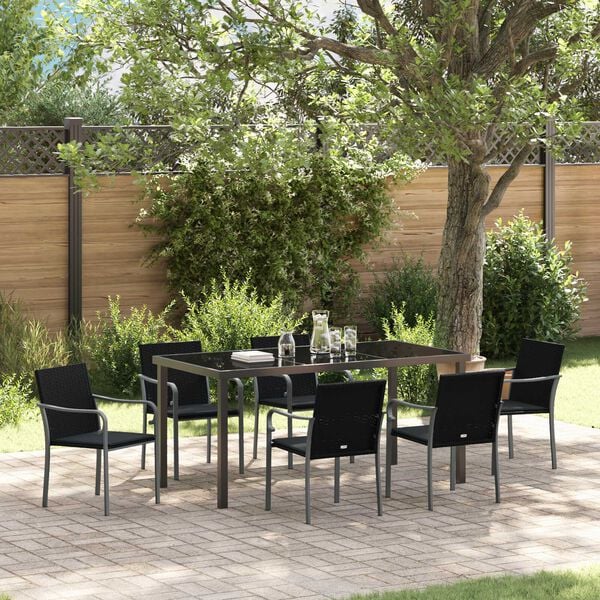 vidaXL Garten Essgruppe 7 pcs Schwarz und Grau PE-Rattan