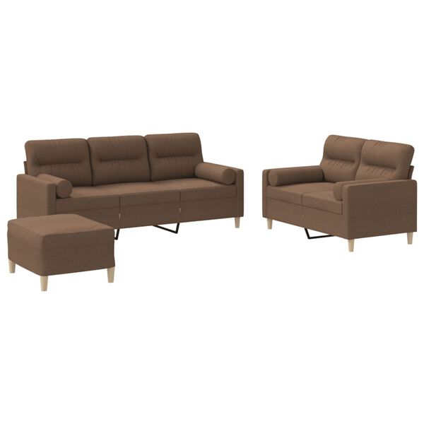 vidaXL 3-tlg. Sofagarnitur mit Kissen Braun Stoff