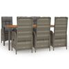 vidaXL 7-tlg. Garten-Essgruppe mit Kissen Grau Poly Rattan