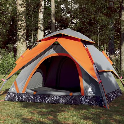 vidaXL Kuppel-Campingzelt 4 Personen Grau und Orange Quick Release