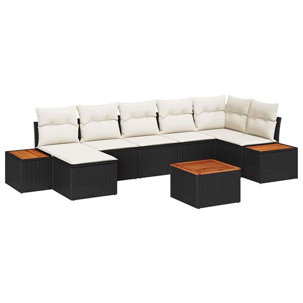 vidaXL Garten-Sofa-Set mit Kissen 8 pcs Schwarz und Creme Poly Rattan