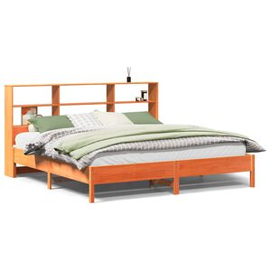 vidaXL Massivholzbett mit Regal ohne Matratze Wachsbraun 200x200 cm