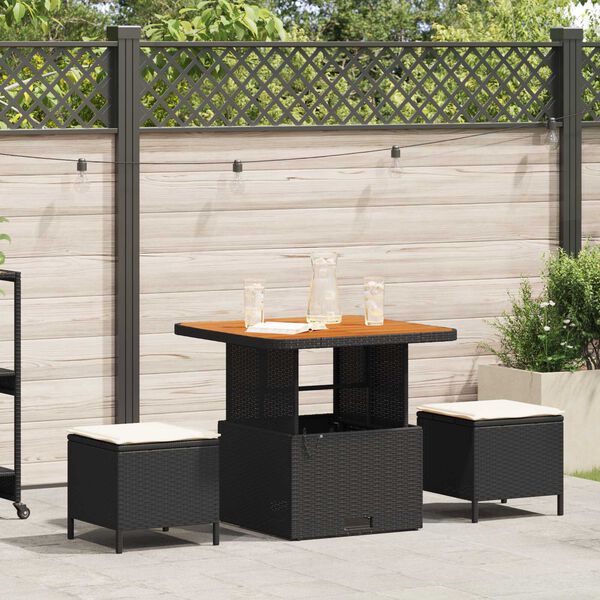 vidaXL Garten Essgruppe Schwarz Poly Rattan