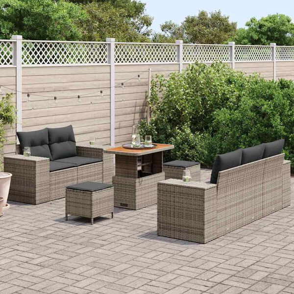 vidaXL Gartensofa-set mit Kissen mit Speicher 8 pcs Grau Poly Rattan