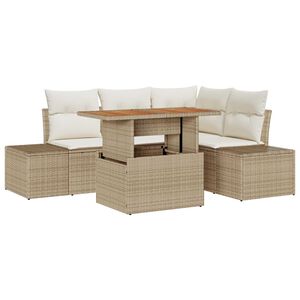 vidaXL Garten-Sofa-Set mit Speicher 5 pcs Beige Poly Rattan