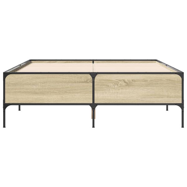 vidaXL Bettgestell Sonoma-Eiche 150x200 cm Holzwerkstoff und Metall
