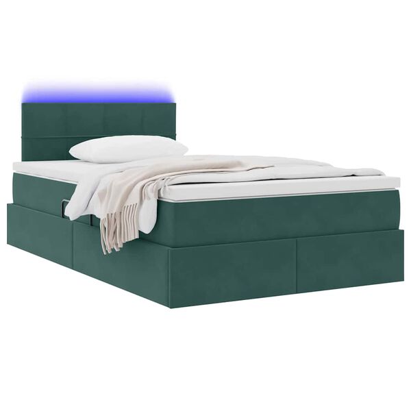 vidaXL Bett mit Stauraum und LED mit LED Dunkelgr&uuml;n 120 x 200 cm Samt