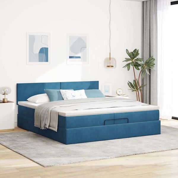 vidaXL Ottoman-Bett mit Matratzen & LED Dunkelblau 200x200 cm Samt