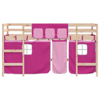 vidaXL Kinderhochbett mit Vorhängen Rosa 90x200 cm Massivholz Kiefer