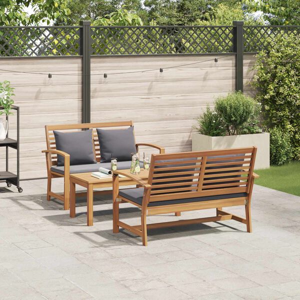 vidaXL Gartensofa-set 3 pcs Natur Massivholz Teak