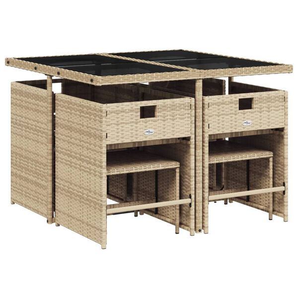 vidaXL 9-tlg. Garten-Essgruppe mit Kissen Beigemischung Poly Rattan