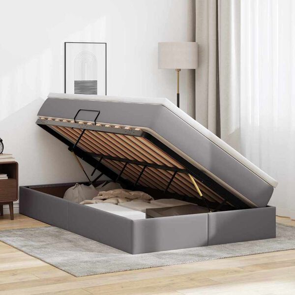vidaXL Aufbewahrungsbett mit Matratze Grau 120 x 200 cm Kunstleder