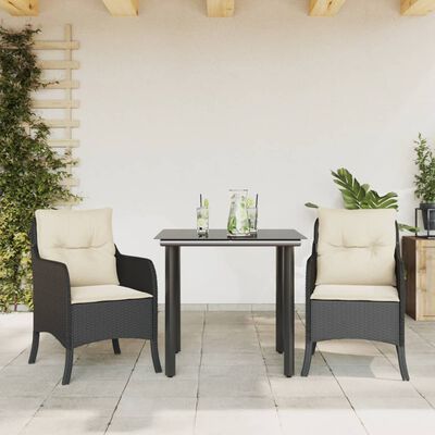 vidaXL 3-tlg. Garten-Essgruppe mit Kissen Schwarz Poly Rattan