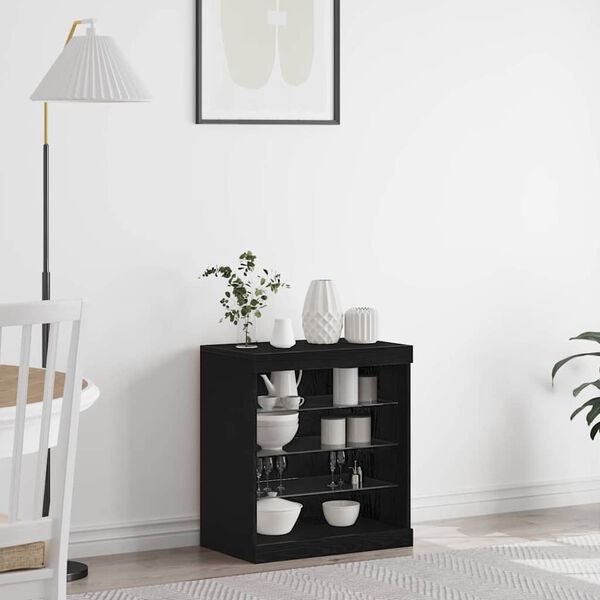 vidaXL LED-Sideboard Schwarz Eichen-Optik 60,5 x 37 x 67 cm