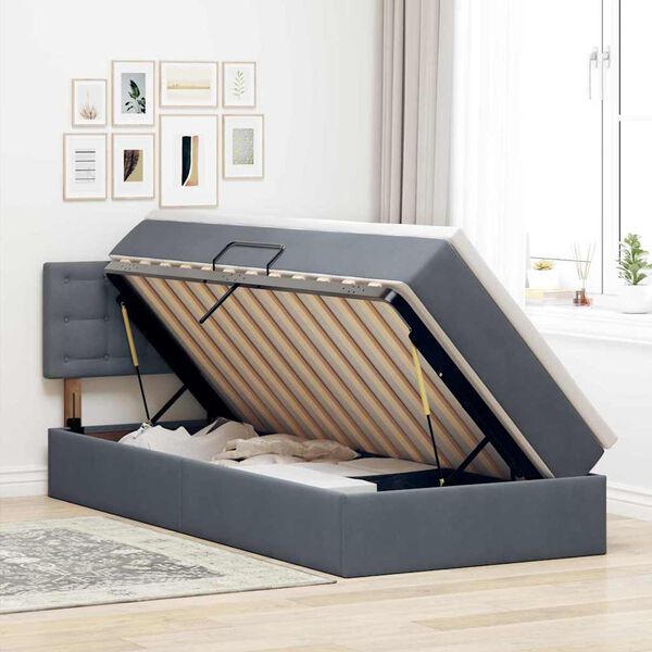 vidaXL Aufbewahrungsbett mit Matratze Dunkelgrau 90 x 200 cm Samt