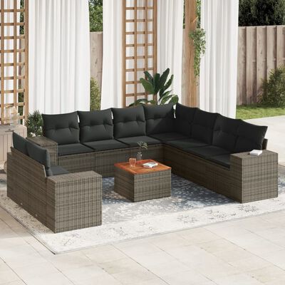 vidaXL 10-tlg. Garten-Sofagarnitur mit Kissen Grau Poly Rattan