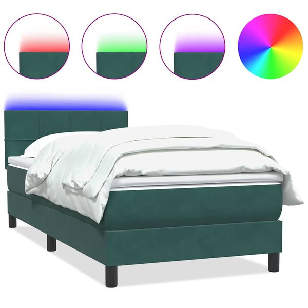 vidaXL Boxspringbett mit Matratze & LED Dunkelgr&uuml;n 100x210 cm Samt