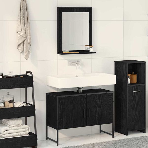 vidaXL Badezimmerm&ouml;bel-Set Wandmontiert 2 pcs Schwarz Holzwerkstoff