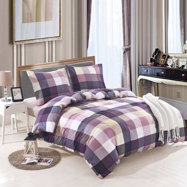 vidaXL Bettw&auml;sche-Set Lila Kariert 155&times;220/80&times;80 cm