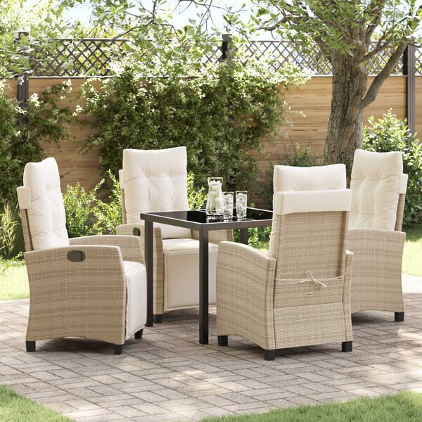vidaXL Garten Essgruppe mit Kissen 5 pcs Beige Poly-Rattan