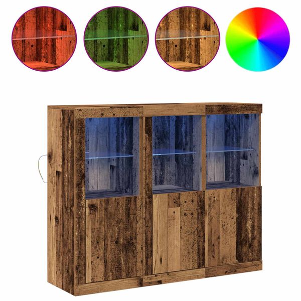 vidaXL LED-Sideboard 3 pcs Altholz 123 x 37 x 100 cm Holzwerkstoff