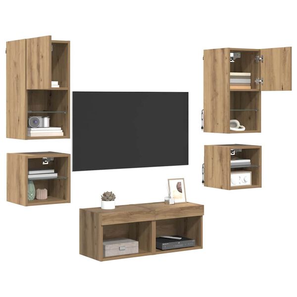 vidaXL TV-Wandger&auml;te 8 pcs Artisan-Eiche Holzwerkstoff