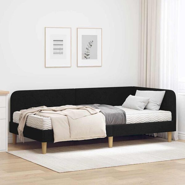 vidaXL Eckbettgestell mit Matratze Schwarz 100 x 200 cm Stoff