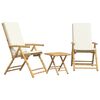 vidaXL 3-tlg. Bistro-Set Klappbar mit Cremewei&szlig;en Kissen Bambus