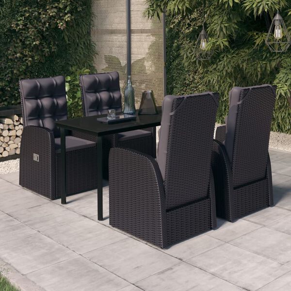 vidaXL 5-tlg. Garten-Essgruppe mit Kissen Schwarz
