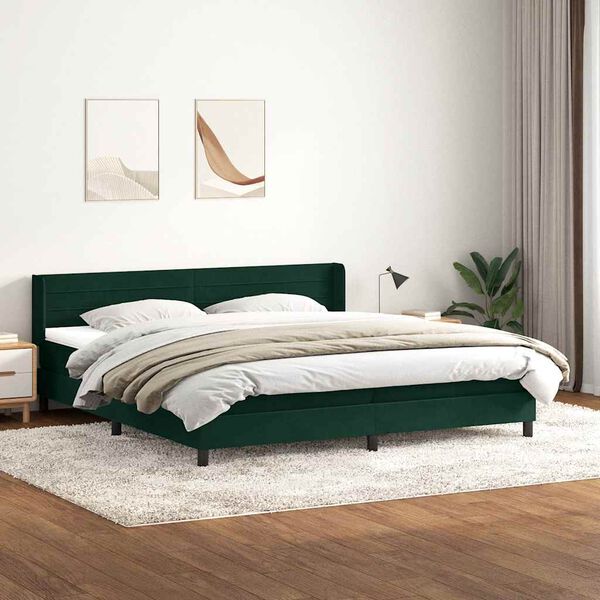 vidaXL Boxspringbett mit Matratze Dunkelgr&uuml;n 180x210 cm Samt