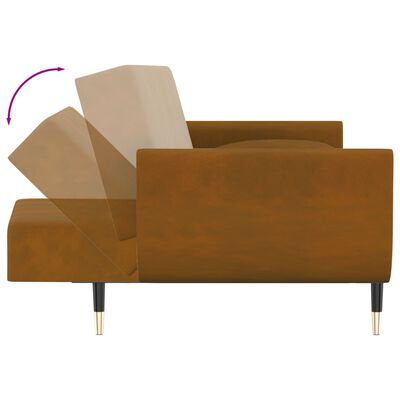 vidaXL Schlafsofa 2-Sitzer mit 2 Kissen Braun Samt