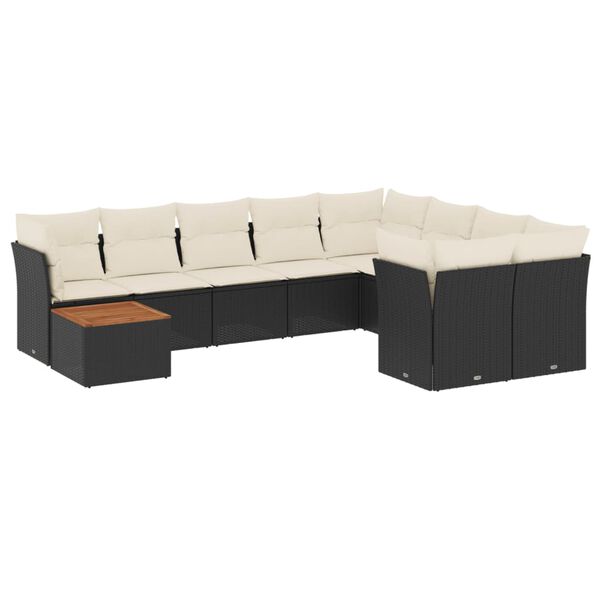 vidaXL 10-tlg. Garten-Sofagarnitur mit Kissen Schwarz Poly Rattan