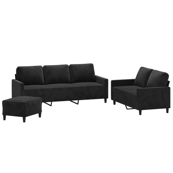 vidaXL 3-tlg. Sofagarnitur mit Kissen Schwarz Samt