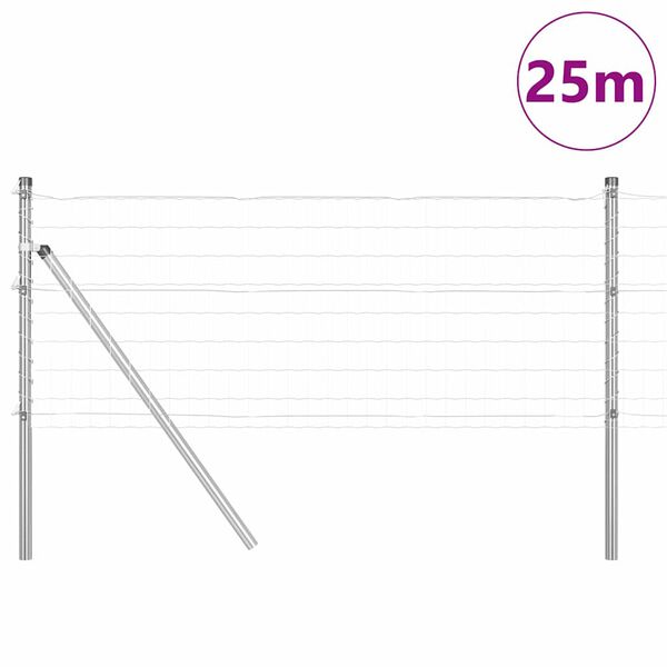 vidaXL Zaun mit Pfosten Silber 0,6 x 25 m Stahl und PVC