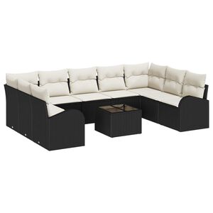 vidaXL Gartensofa-set mit Kissen 10 pcs Schwarz und Wei&szlig; Poly-Rattan