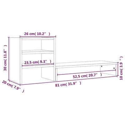 vidaXL Monitorständer Grau 81x20x30 cm Massivholz Kiefer