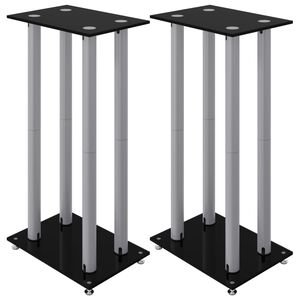 vidaXL Lautsprecher-St&auml;nder 2 Stk. Schwarz & Silbern Hartglas 4 S&auml;ulen