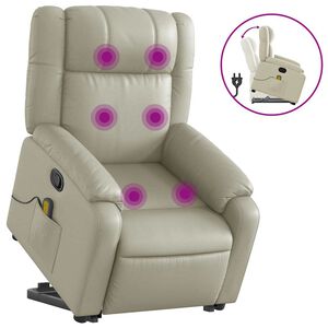 vidaXL Massagesessel mit Aufstehhilfe Creme Kunstleder