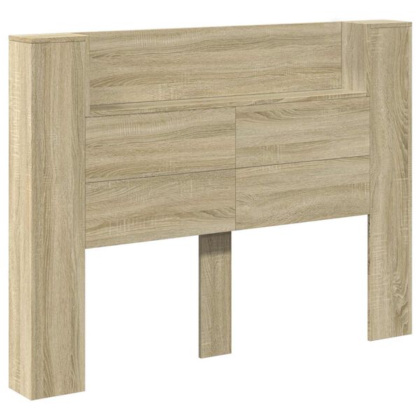 vidaXL Kopfteil-Schrank mit LED mit Regal Sonoma 140 x 16,5 x 103,5 cm