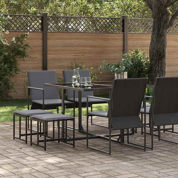 vidaXL Garten Essgruppe 9 pcs Schwarz Stahl