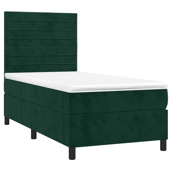 vidaXL Boxspringbett mit Matratze & LED Dunkelgr&uuml;n 80x200 cm Samt