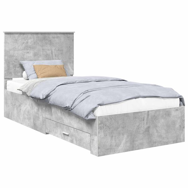vidaXL Bettrahmen mit Kopfteil Beton Grau 90 x 200 cm Holzwerkstoff